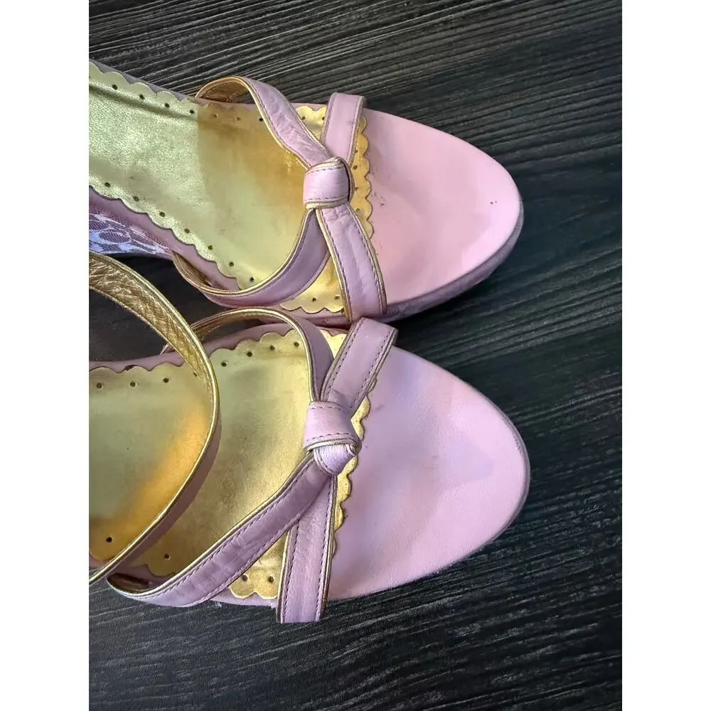 Y2K Coach Cathleen Pink Signature Jacquard Wedge Sandals Sz. 9